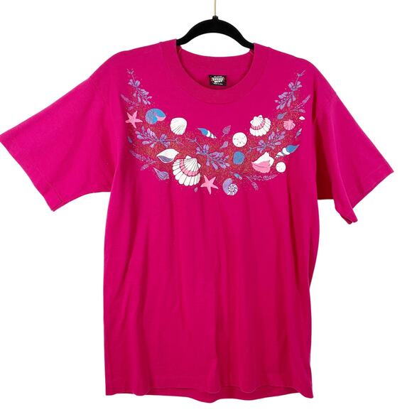 Vintage Grandma T-Shirt Dark Pink Womens Sea Shell Graphic Short Sleeves Large - Picture 8 of 8